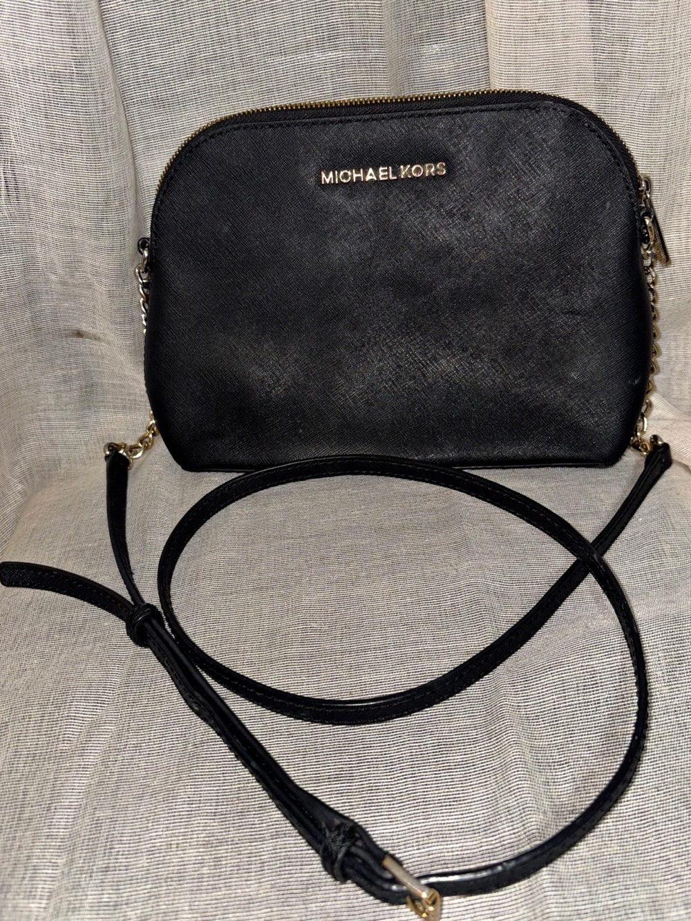 Michael Kors Black Saffiano Leather Cindy Dome Crossbody Bag